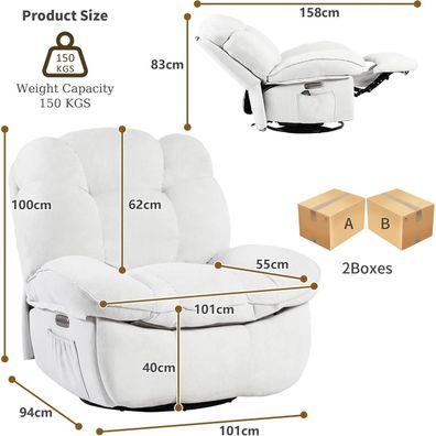 LONXIU Elektrischer Relaxsessel mit Massagefunktion, Heizung und Ladeanschluss
