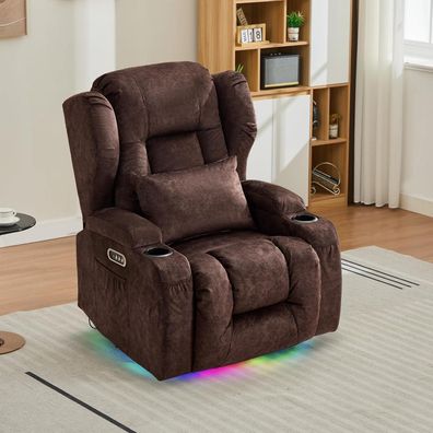Liftsha Relaxsessel mit Liegefunktion, Heizung, Massage und LED-Licht, drehbar