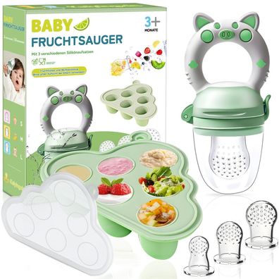 Kaiyingxin Fruchtsauger Baby Set mit 3 Silikon-Schnullern und Eiswürfelform für