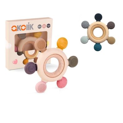 akolik Baby Beißring aus Silikon, Ruder Greifling Zahnen Spielzeug für 3-12