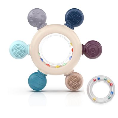 akolik Beißring Baby aus Silikon, BPA-frei, Zahnungshilfe & Greifling für
