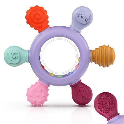 akolik Beißring Baby aus Silikon, BPA-frei, Zahnungshilfe, Spielzeug ab 0-9