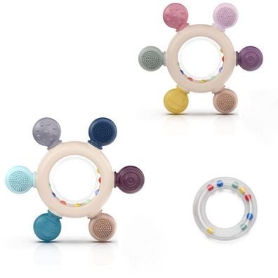 akolik Beißring Baby aus Silikon, BPA-frei, Zahnungshilfe & Greifling für Babys