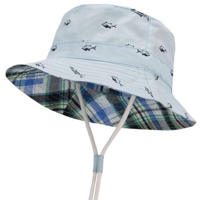 Durio Baby Fischerhut mit UV-Schutz, atmungsaktiv, für 6-12 Monate, blau mit