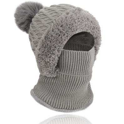 TAGVO Damen Thermo Winter Mütze & Schal Set 3in1, winddicht, warm, Jacquard