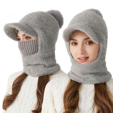 TAGVO Winter Strickmütze Damen Mädchen, 3-in-1 Kapuzenschal-Mütze mit Fleece