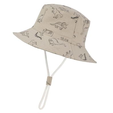 Durio Baby Sonnenhut Khaki mit Dinosaurier, UV-Schutz, verstellbar, 6-12 Monate