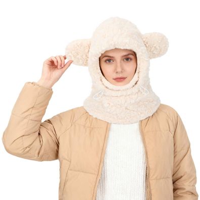 TAGVO Damen Winter Plüsch Balaclava 3 in 1 mit Bärenohren, Gesichtsschutz und