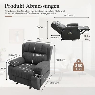 Consofa Elektrischer Fernsehsessel mit Massage, Heizung, USB, Getränkehaltern