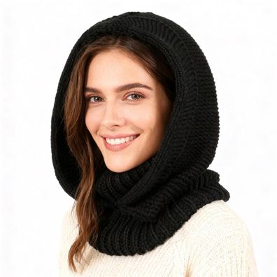 TAGVO Damen Thermo Winter Strickmütze Beanie mit langem, dickem Schal
