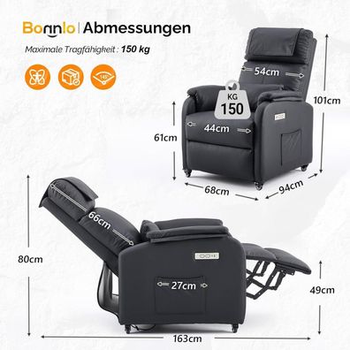Bonnlo Elektrischer Relaxsessel mit 2-Punkt-Massage, Wärmefunktion und