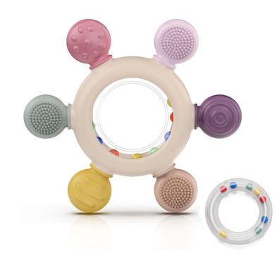 akolik Beißring Baby aus Silikon, BPA-frei, Zahnungshilfe, Spielzeug ab 0 3 6 9