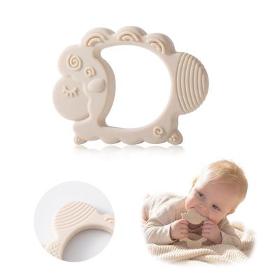 Moonkie Beißring Baby Schaf, Zahnungshilfe aus Silikon, BPA-Frei, Geschenk ab 3