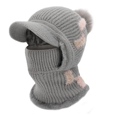 TAGVO Damen Strickmütze & Schal Set 3-in-1 Thermo Winddicht mit Fleece