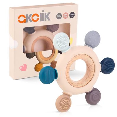 akolik Baby Beißring aus Silikon, Ruder Greifling Zahnen Spielzeug für 3-12