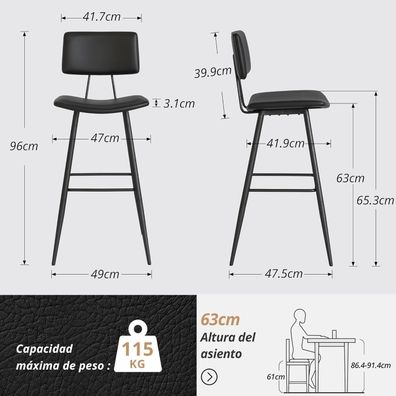 LUE BONA Barhocker 2er Set, höhenverstellbar, mit Fußstütze, modern, schwarz