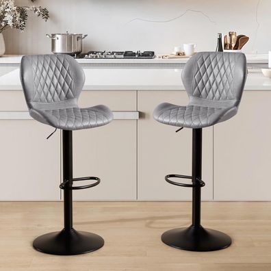 Yuuijoaa Barhocker Grau 6er Set, höhenverstellbar, drehbar, mit Lehne aus