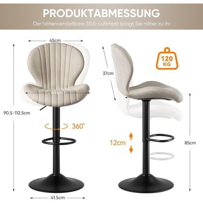 Hawthyhome Barhocker 4er Set, höhenverstellbar, mit Lehne, 360° drehbar, Stoff
