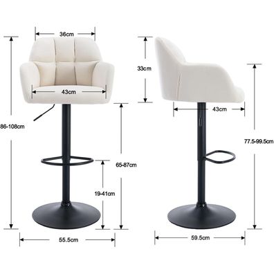 Ya-Home Barhocker 2er Set Samt, höhenverstellbar, drehbar, mit Armlehne und