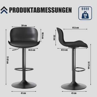 Flysky Barhocker, Höhenverstellbar, Modernes PU-Leder Design mit Rückenlehne