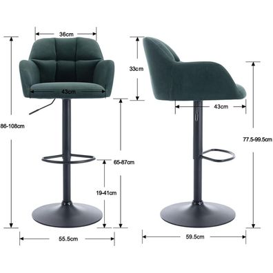 Ya-Home Barhocker 2er Set Samt, höhenverstellbar, drehbar, mit Armlehne und