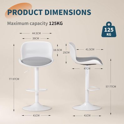 Flysky Barhocker 4er Set, Höhenverstellbar, Modernes PU-Leder Design mit