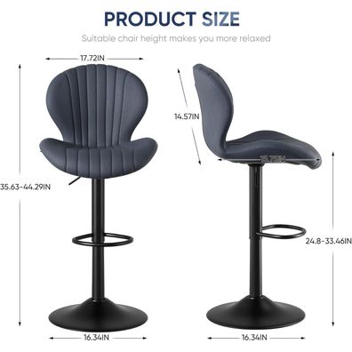 Hawthyhome Barhocker 4er Set, höhenverstellbar, mit Lehne, 360° drehbar, Stoff