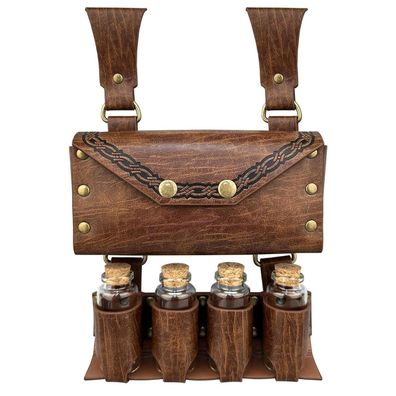 HiiFeuer Mittelalterliche Alchemie Gürteltasche aus Kunstleder mit 4 Kork