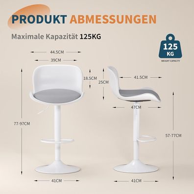Flysky Barhocker 3er Set, Höhenverstellbar, Modernes PU-Leder Design mit