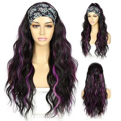 Sapphirewigs Body Wave Stirnband Perücke, Highlights Schwarz Violett