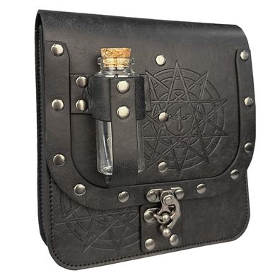 HiiFeuer Mittelalterliche Alchemie Gürteltasche aus Kunstleder mit 4 Kork