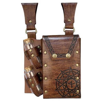HiiFeuer Mittelalterliche Alchemie Gürteltasche aus Kunstleder mit 2 Kork
