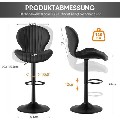 Hawthyhome Barhocker 4er Set, höhenverstellbar, mit Lehne, 360° drehbar