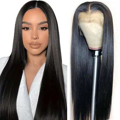 Aowvuts Glueless Straight Perücke Damen 30 Zoll HD Spitze Front Synthetik