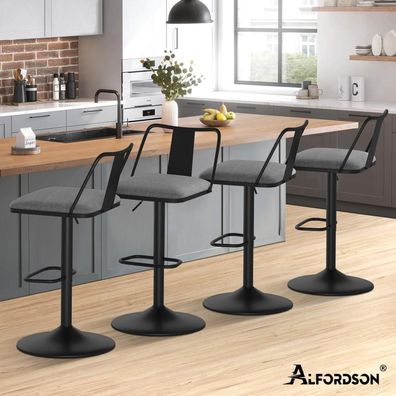 Alfordson Barhocker Set (2 Stk.) - Höhenverstellbar & Drehbar, Grau Leinen