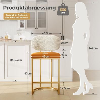 ALPHA HOME Barhocker 2er Set mit Lehne und Fußstütze, Kurkuma, Metallgestell