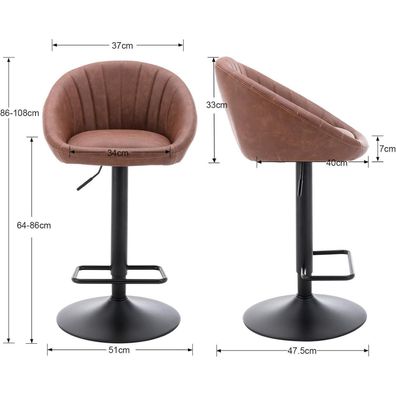 Ya-Home Barhocker 2er Set, höhenverstellbarer PU-Leder Drehhocker für