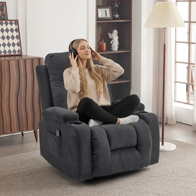 LEADZM Fernsehsessel mit 360° Drehung, Massage, Heizung und Liegefunktion