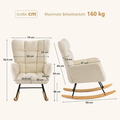 Ckaff Schaukelstuhl, Stillsessel für Babyzimmer, Relaxstuhl mit Holzkufen