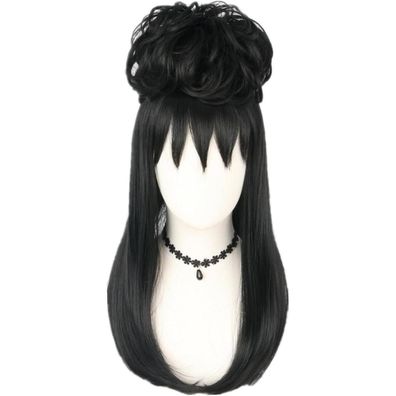 Topcosplay Retro Bouffant Perücke Lang Schwarz mit Halsketten Updo für