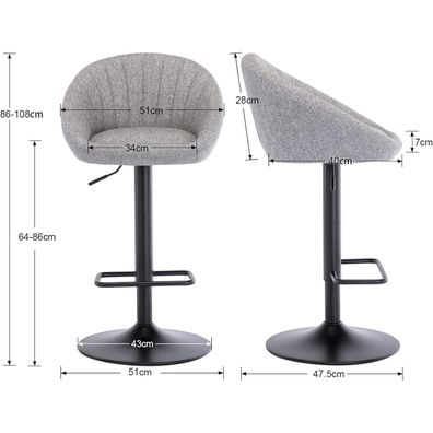 Ya-Home Barhocker 2er Set, gepolsterter Drehhocker, höhenverstellbar, für