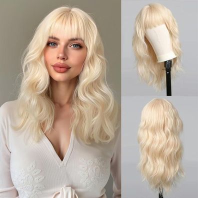 Esmee Lange Gewellte Hellblonde Perücke für Frauen - Hitzebeständiges