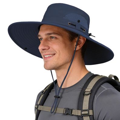 Herren Sonnenhut mit breiter Krempe, Mesh, wasserdicht, faltbar, mit Kinnriemen