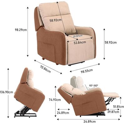 Comhoma Elektrischer Relaxsessel mit Power Lift, SL-Massagefunktion, USB, Stoff
