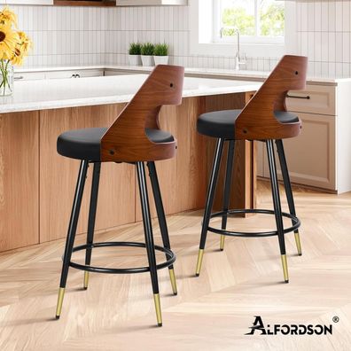 Alfordson Barhocker Set (2 Stück) - 65cm Sitzhöhe, schwenkbar, PU-Leder Schwarz