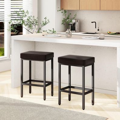 YMYNY Barhocker 2er Set, 66 cm, Dunkel Braun, Lederoptik, Komfortkissen