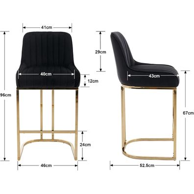 Ya-Home Barhocker 2er Set aus Samt mit goldenem Metallbein, gepolstert, mit
