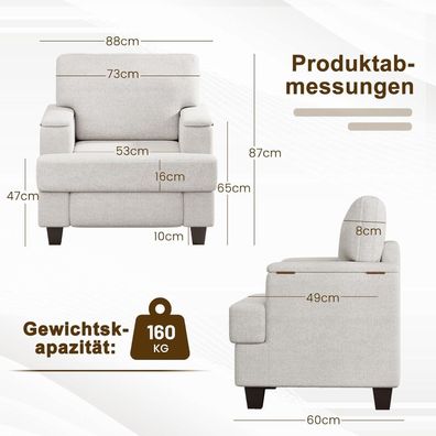 Ckaff Extragroßer Ohrensessel mit Stauraum, Fernsehsessel Relaxsessel mit