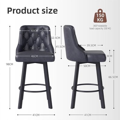 Youhauchair Barhocker 4er Set, 360° drehbar, wasserdichtes PU-Leder, Sitzhöhe