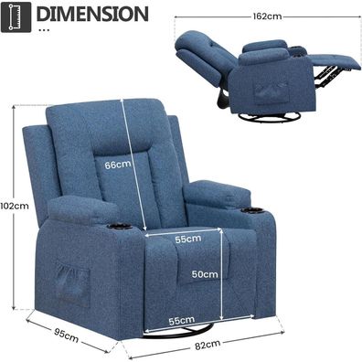 Comhoma Relaxsessel Stoff Blau, verstellbar, 360° drehbar, mit Fußstütze